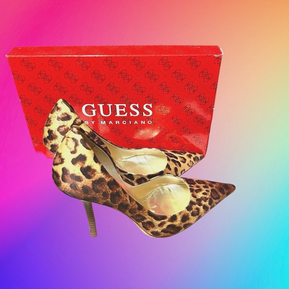 Guess by Marciano Satin Leopard‎ Print Pointed Toe Pumps Size 6M